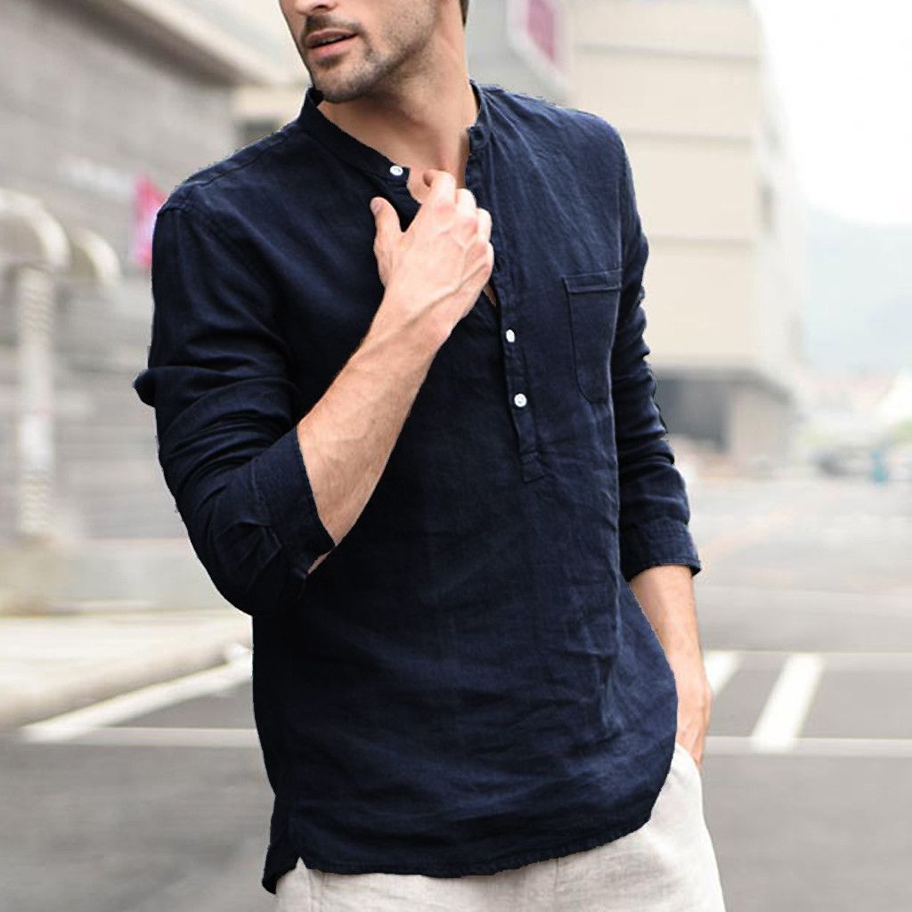 Plaid Collar Tops Turn Down Men Shirts Clothing - Image 5