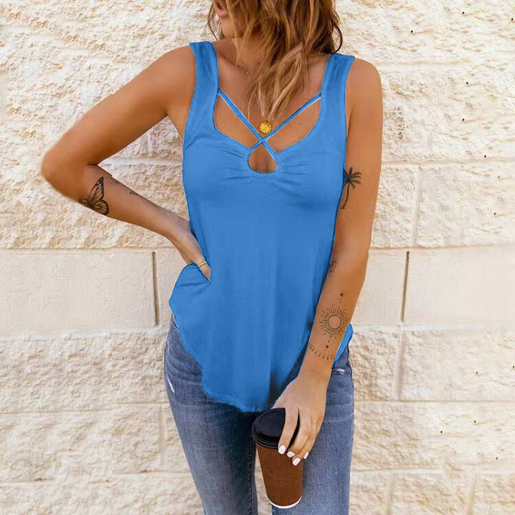 European And American Women's Clothing Cross Solid Color Camisole Top Women - Image 5