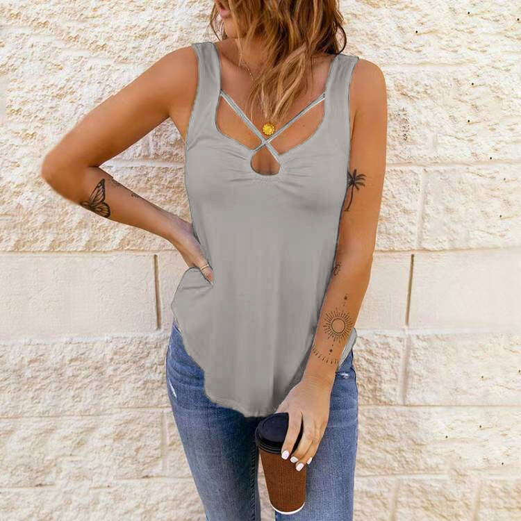 European And American Women's Clothing Cross Solid Color Camisole Top Women - Image 3