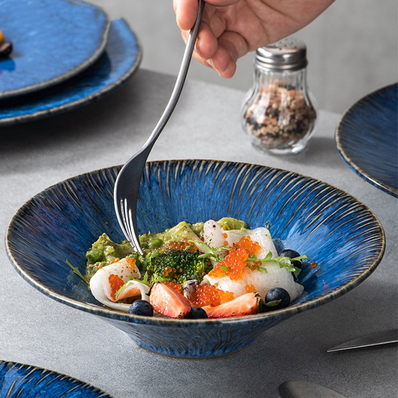 Nordic Blue Ceramic Steak Western Plate Tableware - Image 3