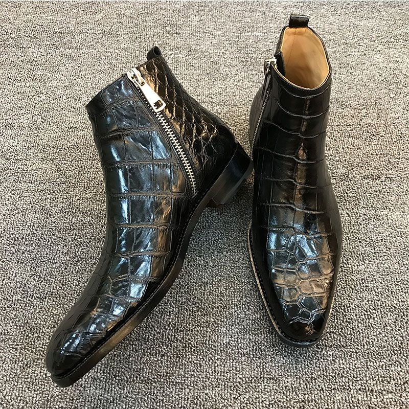 Men PU Leather High Boots, Side Zipper, Pattern, Business Casual Style, Classic, Fashion, HL109 - Image 2