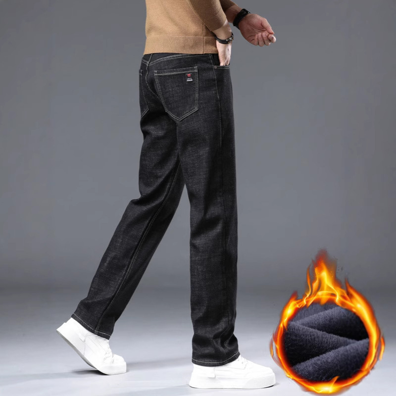Winter Fleece-lined Thick Jeans Men's Plus Size Loose Straight Casual Trousers - Image 7