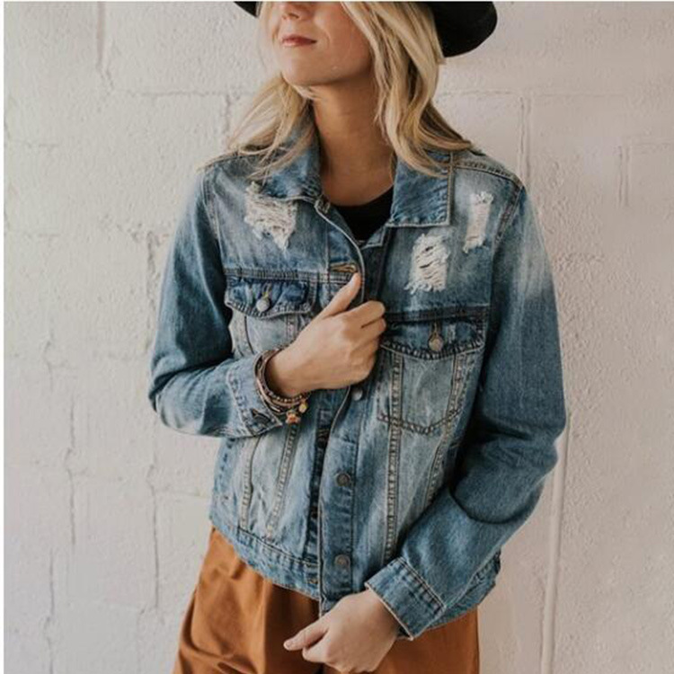 Ripped Slimming Washed Women's Cowboy Coat Jacket - Image 4