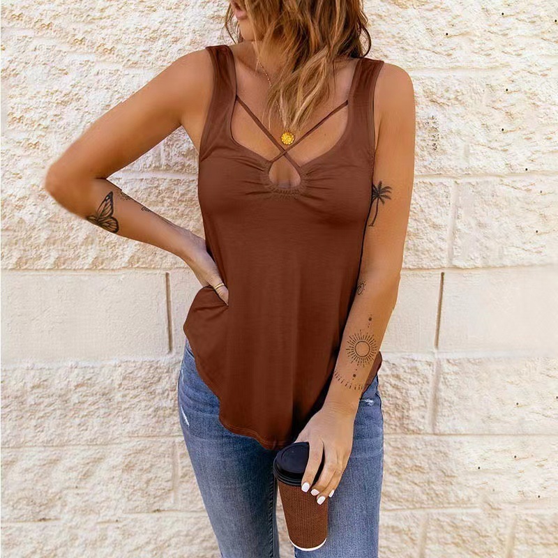 European And American Women's Clothing Cross Solid Color Camisole Top Women - Image 4