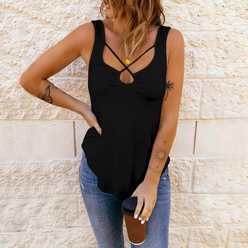 European And American Women's Clothing Cross Solid Color Camisole Top Women
