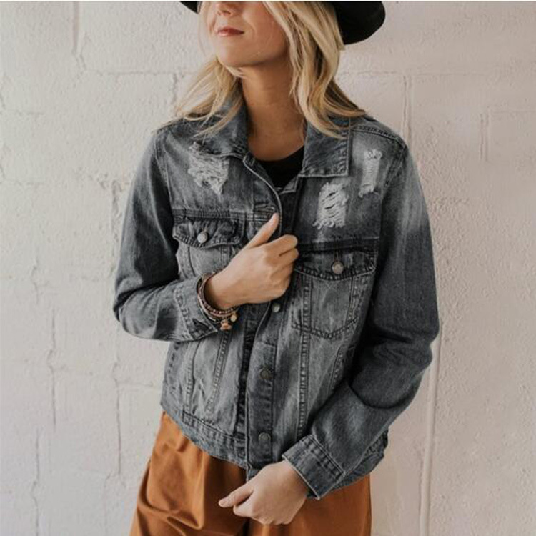 Ripped Slimming Washed Women's Cowboy Coat Jacket