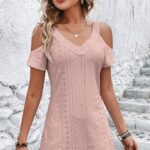 Western Style Shoulder Short Sleeve Temperament Slimming Dress
