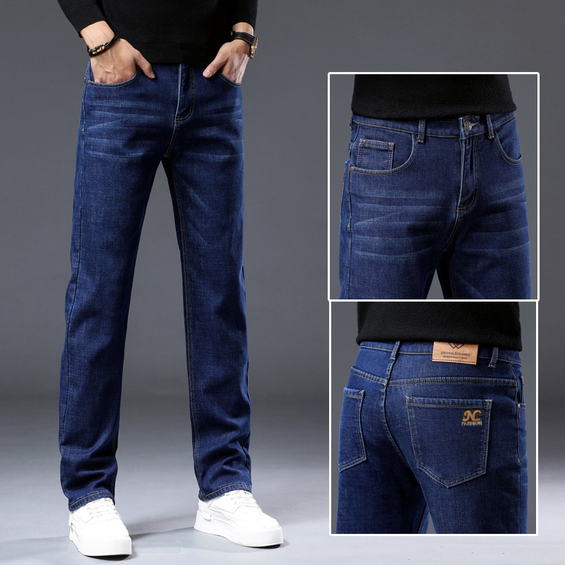 Winter Fleece-lined Thick Jeans Men's Plus Size Loose Straight Casual Trousers - Image 9