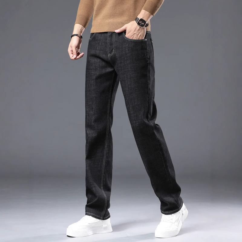 Winter Fleece-lined Thick Jeans Men's Plus Size Loose Straight Casual Trousers - Image 2