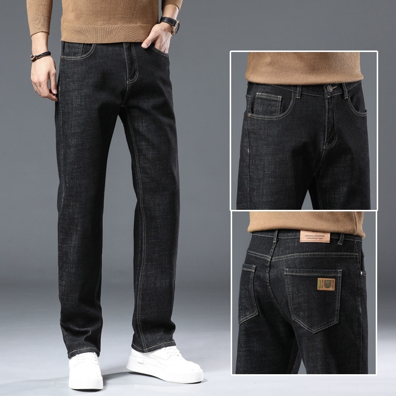 Winter Fleece-lined Thick Jeans Men's Plus Size Loose Straight Casual Trousers - Image 8